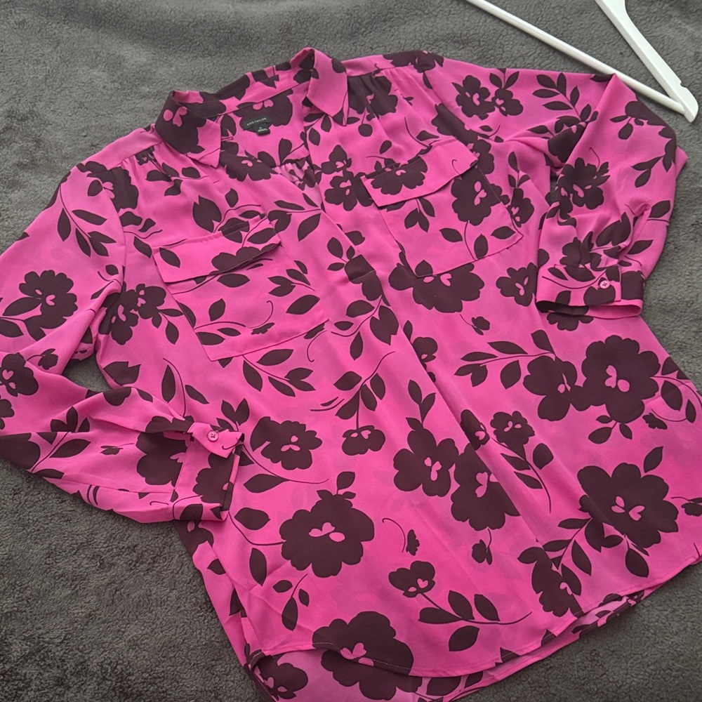 Ann Taylor Pink and Black Floral Blouse XL
